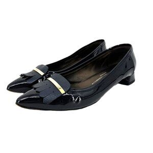 AGL Attilio Giusti Leombruni Kiltie Low Block Heel Pumps Deep Navy Leather 8.5